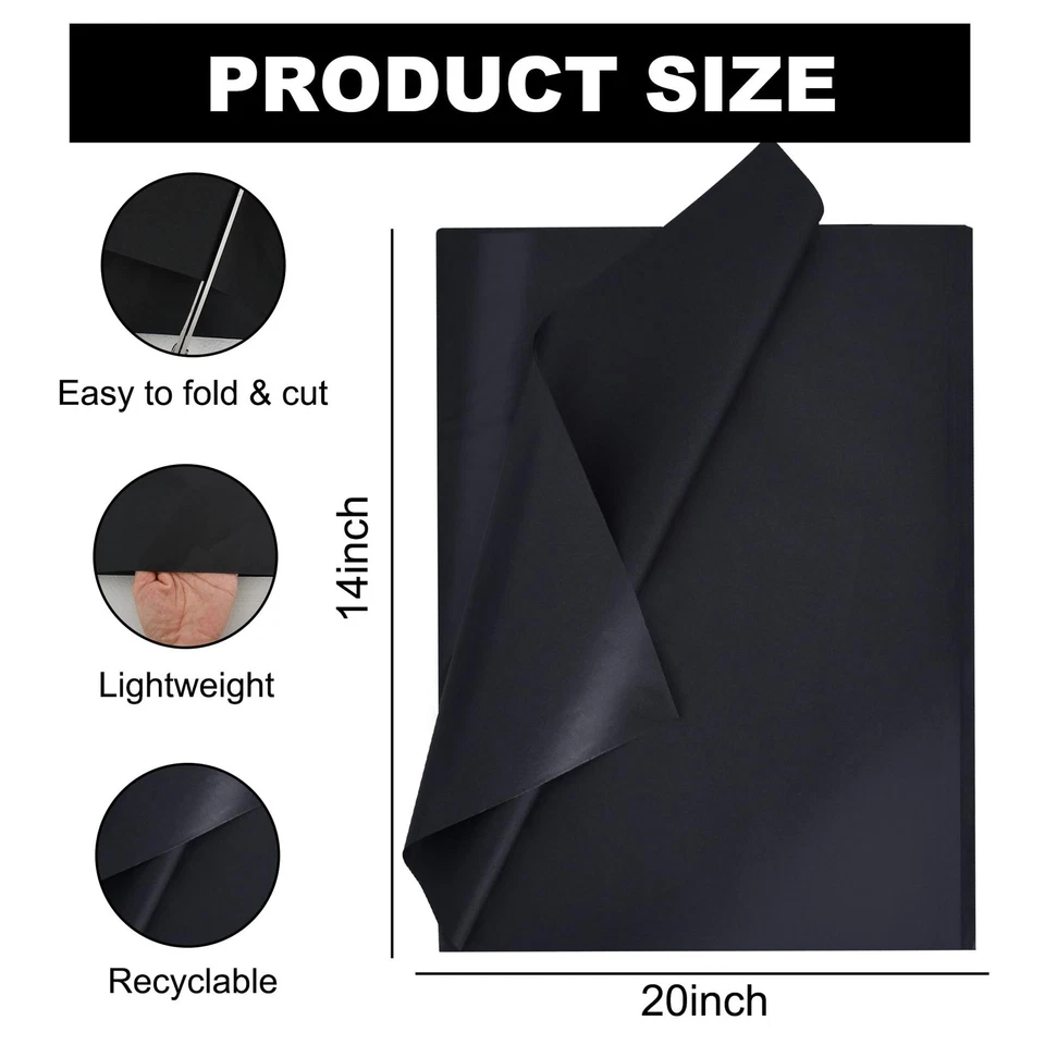 Bulk Black Tissue Paper 100 Sheets, 14x20 Inch, Gift Bag Filler DIY Flowers - Image 2 of 4
