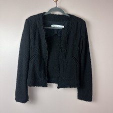IRO Taran Cotton Blend Long Sleeve Open Tweed Jacket Black EU 32 US 0/XXS