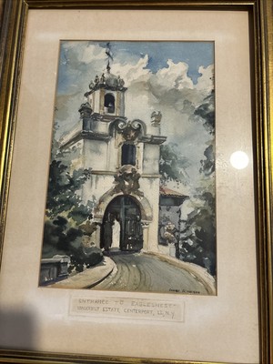 Watercolor Louise Schneider   Entrance to Eagles nest Vanderbilt Estate