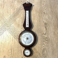 Vintage Airguide Wooden Banjo Weather Station Barometer Thermometer 20" Mahogany