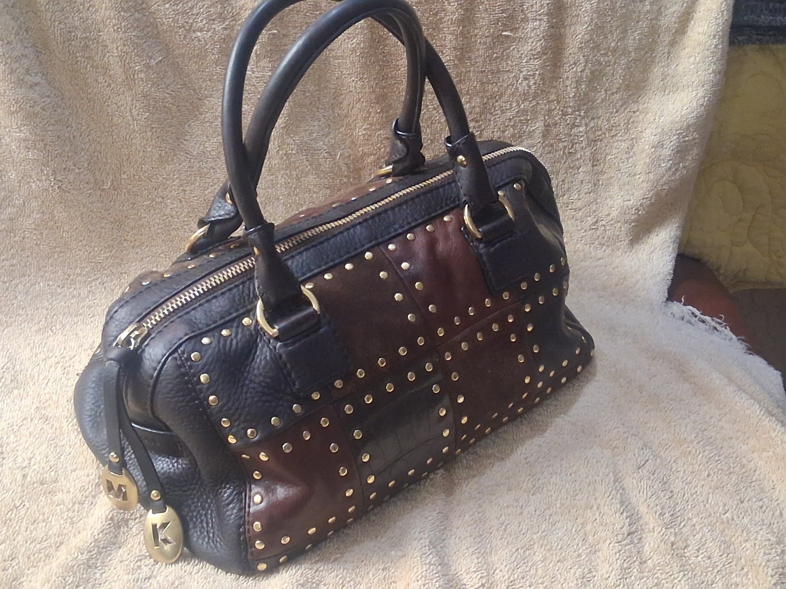 Michael Kors Astro Patchwork Studded Satchel Brow… - image 3