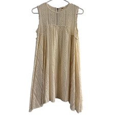 Free People Womens XS Ivory Lace Sleeveless Babydoll Mini Dress Boho Crochet