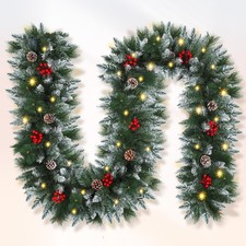 Christmas Garland,Christmas Garland with Lights, 9FT, Green