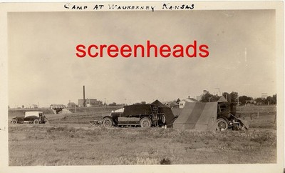 RARE ANTIQUE 1926 PHOTO ''AUTO TENT CAMPGROUND'' WAKEENEY KANSAS VG