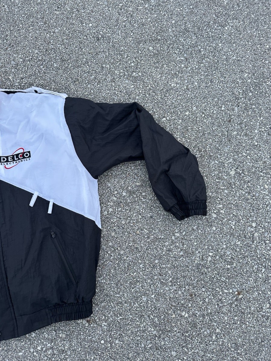 Vintage 80s 90s Delco Electronics Mens Satin Jacket Color Block Snap Zip View 4