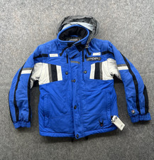 Spyder Motorcycle Boy's Size 12 Blue White Hooded Jacket Buttons Poly Insulated