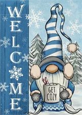 Welcome Winter Gnome Decorative Garden Flag, Snowflakes Pine Trees Get Cozy Yard