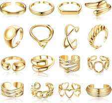 16 Pcs Gold Rings Set for Women Non Tarnish 18K Gold Plated Chunky Rings Adjusta
