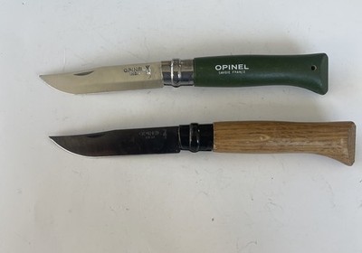 Lot 2 Opinel No 8 Carbon Locking Pocketknife - Green/Silver, Wood Handle!!!
