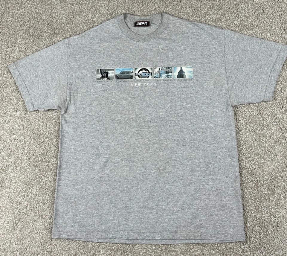 Camisa ESPN De Colección Para Hombres Extra Grande Gris Manga Corta New York City Skyline Años 90 Y2K Foto 3 de 4
