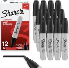 Sharpie Permanent Markers, Chisel Tip, Black, 12 Count - Home, School, Office Su