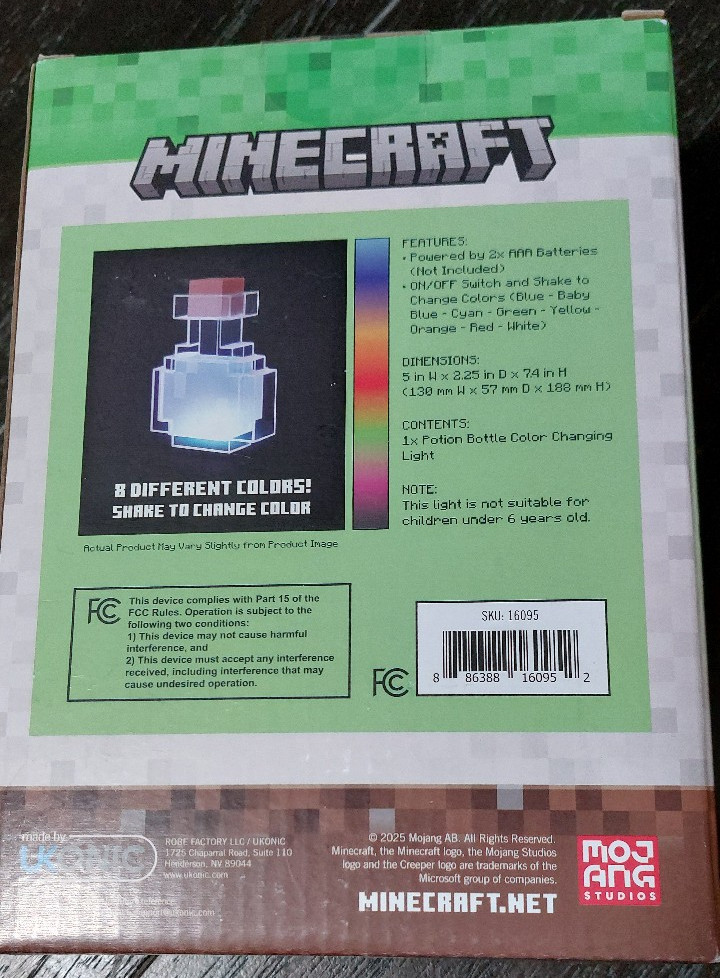 Minecraft Potion Bottle Color Changing Light (Ukonic Mojang) BRAND NEW SEALED!! - Thumbnail 2