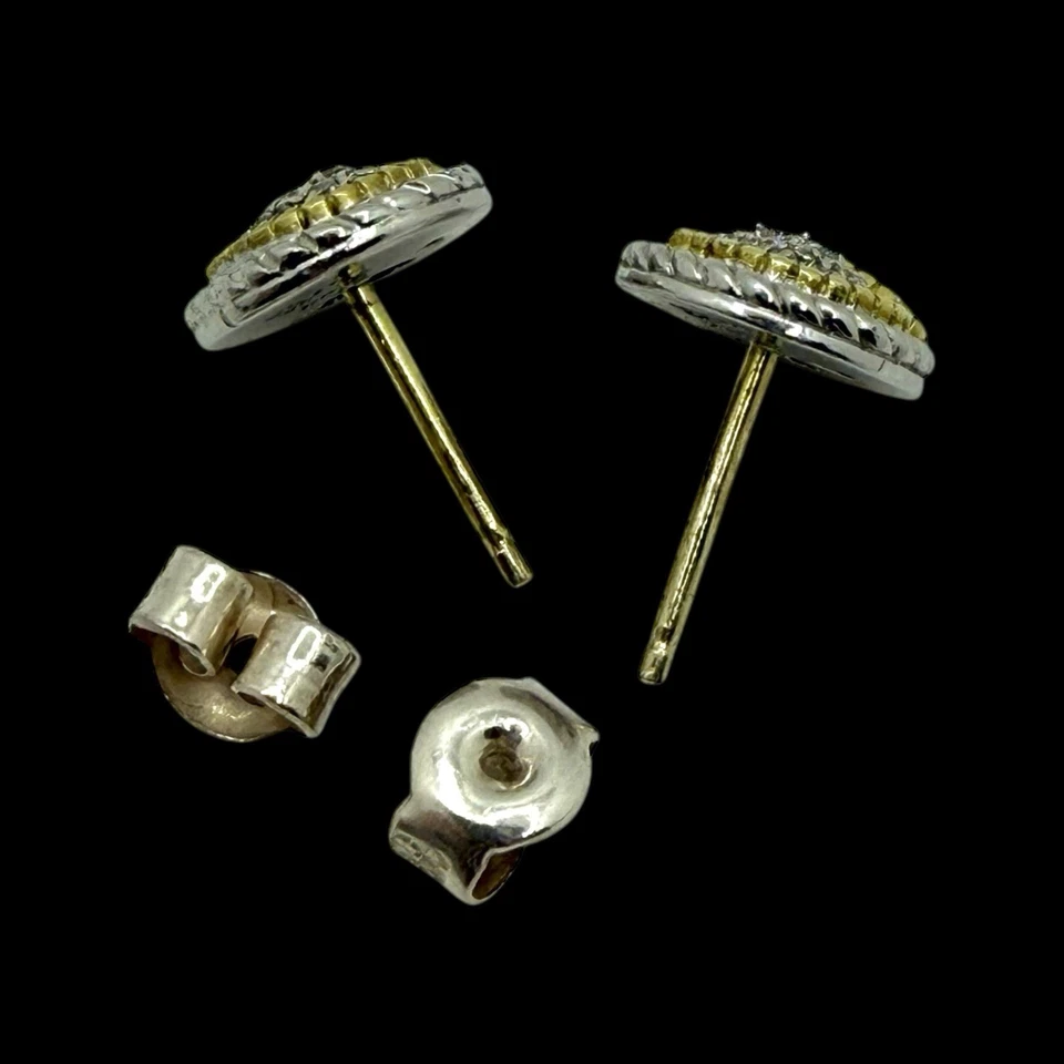 Judith Ripka Sterling Silver 18K Gold Diamond Heart Round Stud Pierced Earrings - Image 4 of 4