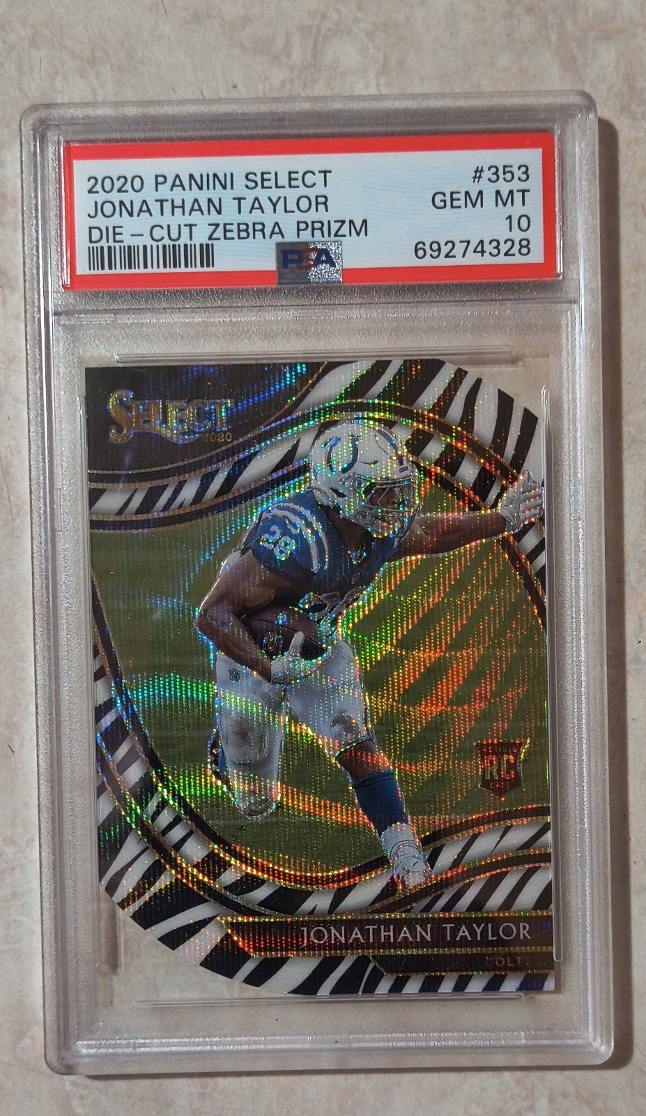 2020 Panini Select Jonathan Taylor #353 Zebra Prizm Die-Cut PSA 10 (RC)