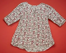 Indigo Soul Womens Top XL White Floral Tribal Trim Peasant Boho 3/4 Sleeve Flowy