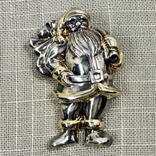 Vintage Santa Claus St. Nick Silver Tone Gold Tone Brooch/Pin or Pendant READ!