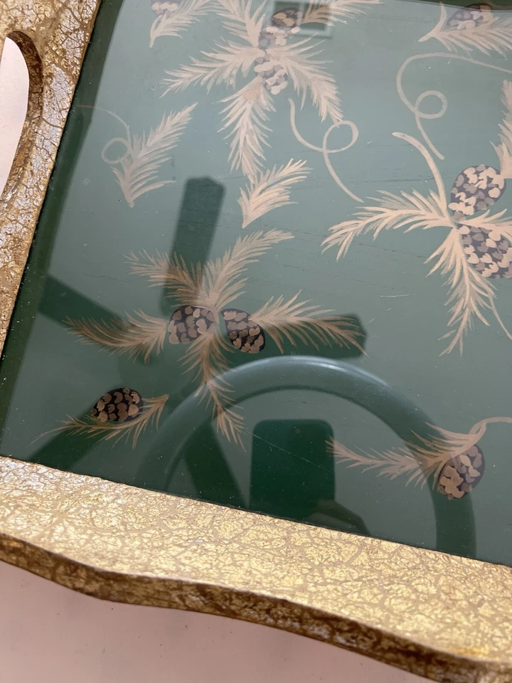 Bandeja de Vidrio Florentino Hoja Dorada Diseño Bellota Otoño Invierno Tradicional Clásico Foto 4 de 4