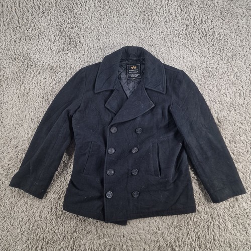 Alpha Industries Giacca Uomo Grande Lana Nero Pea Cappotto Militare