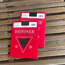 Pantyhose ISOTONER Size 2 Silky Light Support Sandalfoot Black Tie Vintage Qty 2