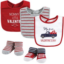 Hudson Baby Infant Boy Cotton Bib and Sock Set, Valentine Truck, One Size
