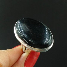 Natural Black Onyx Oval Gemstone 925 Sterling Silver Proposal Women's Ring