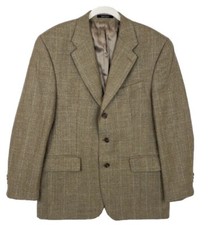 Chaps Ralph Lauren Sport Coat 41R Silk Wool Blend Windowpane Plaid Olive Tan