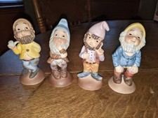 Vtg UCGC Elf Gnome Pipe Porcelain Ceramic Cute Little Figurine Set Of 4