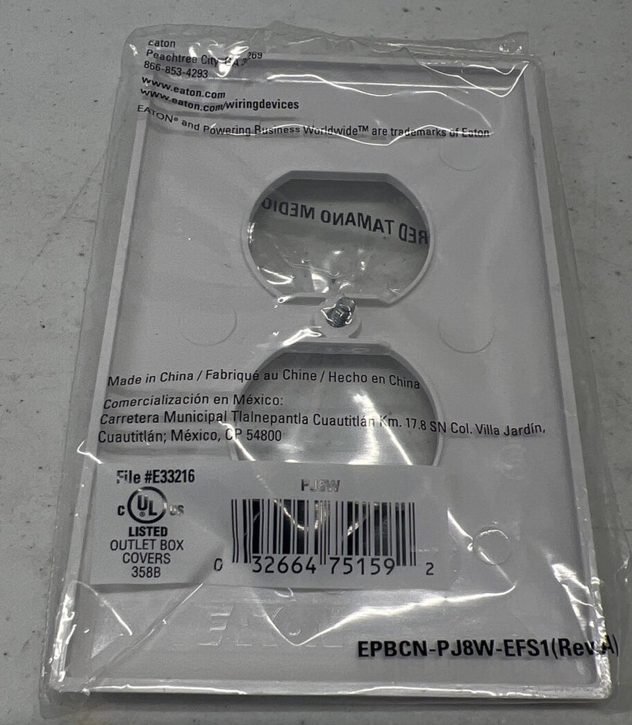 EATON DUPLEX RECEPTACLE WALL PLATES - WHITE #PJ8W - NEW - PACK of 12