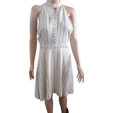 BB Dakota Charlize Beige high neck fit flare lace-up details dress Sz 8