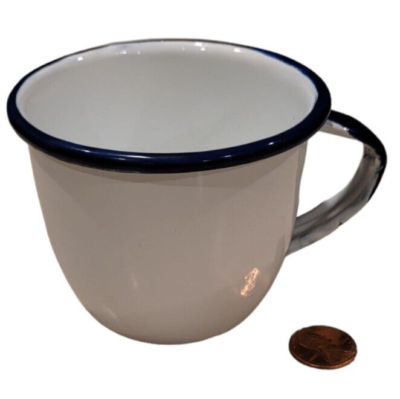 Small White With Blue Trim Enamel Cup 3