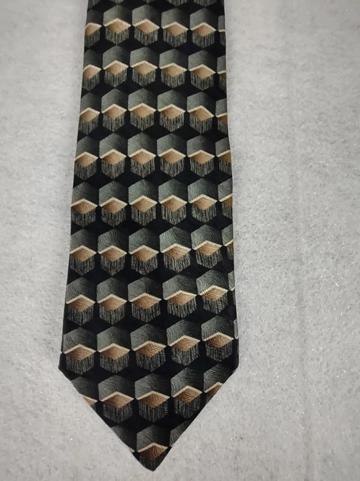 JF J Ferrar Mens Black, Cream, Tan, Green, 100% Silk Classic Business Neck Tie - Image 3 of 4