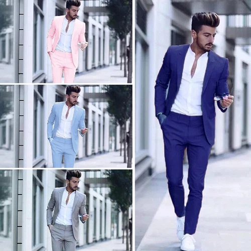 Tuta da uomo 2 pezzi sposi smoking formale matrimonio business blazer aderenza slim - Foto 4 di 28