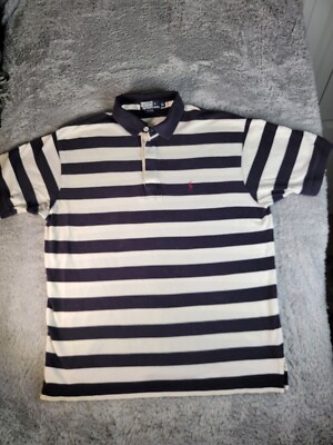 Polo Ralph Lauren Polo Men XL Shirt Cotton Blue White Striped Red Pony 