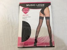 New Music Legs 4102Q BLACK One Size Fits Most Nylon Sheer Thigh High Stockings