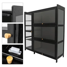 New 111cm Storage Cabinet 3 & 4-Tiers Black Display Cabinet Rectangular w/ Doors