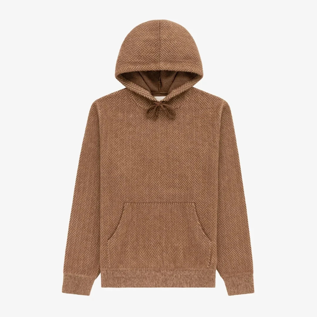 Aime Leon Dore Brushed Herringbone Hoodie size M Coffee Bean Brown