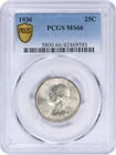 1936 Washington Silver Quarter MS66 PCGS