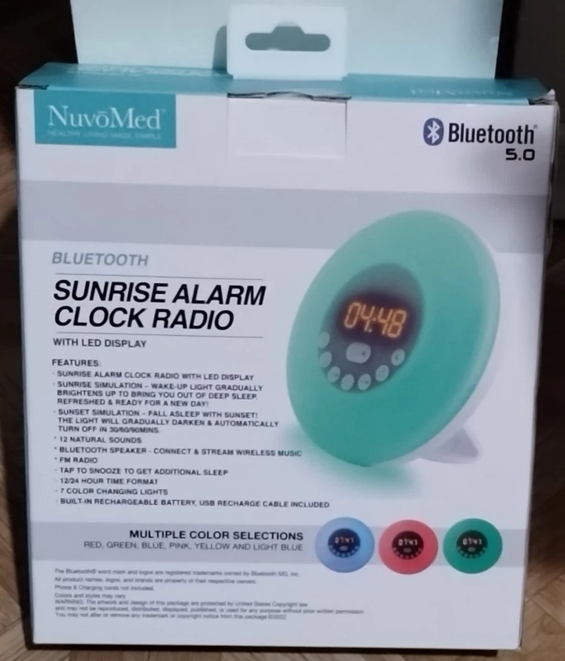 NuvoMed Sunrise Alarm Clock Radio Bluetooth 5.0 Color Changing Nature Sounds New - Image 4 of 4