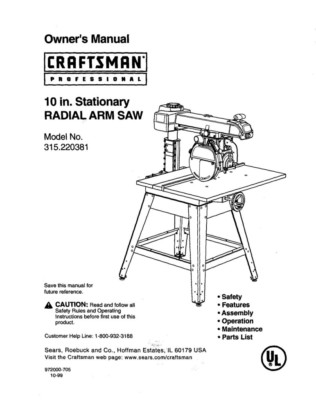 #ad Craftsman 315.220381 Radial Arm Saw Owners Instruction Manual $20.24