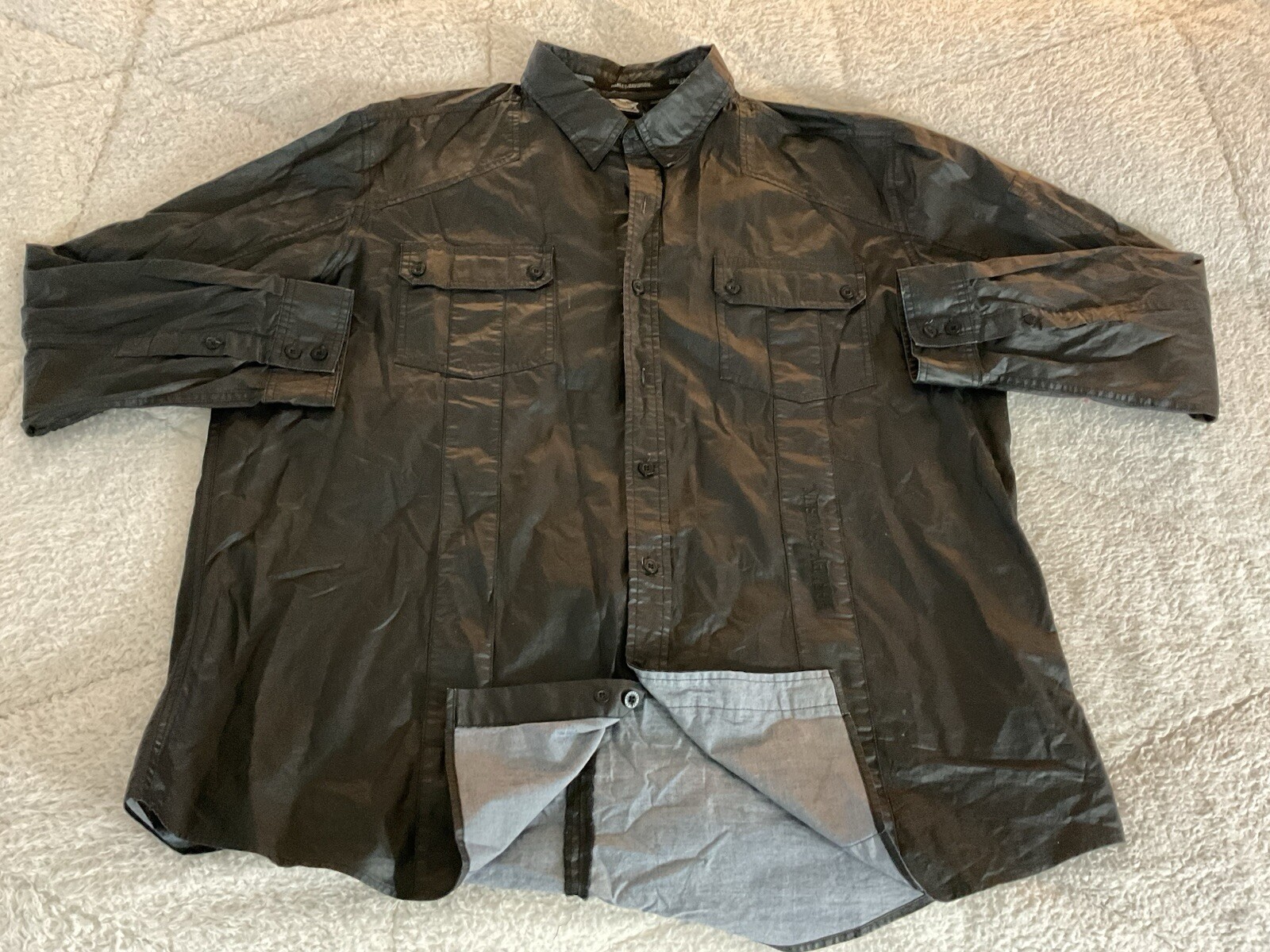 Harley Davidson Solid Black Shirt Jacket Mens But… - image 14