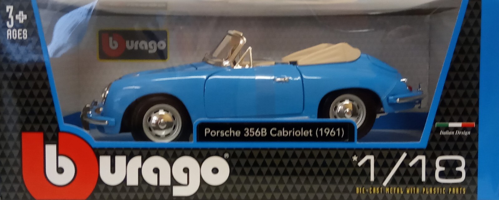 Bburago 1/18 Scale - Porsche 356B Cabriolet (1961) Blue