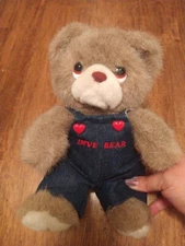 Vintage Russ Love Bear Teddy Bear Plush Overalls Sad Eyes