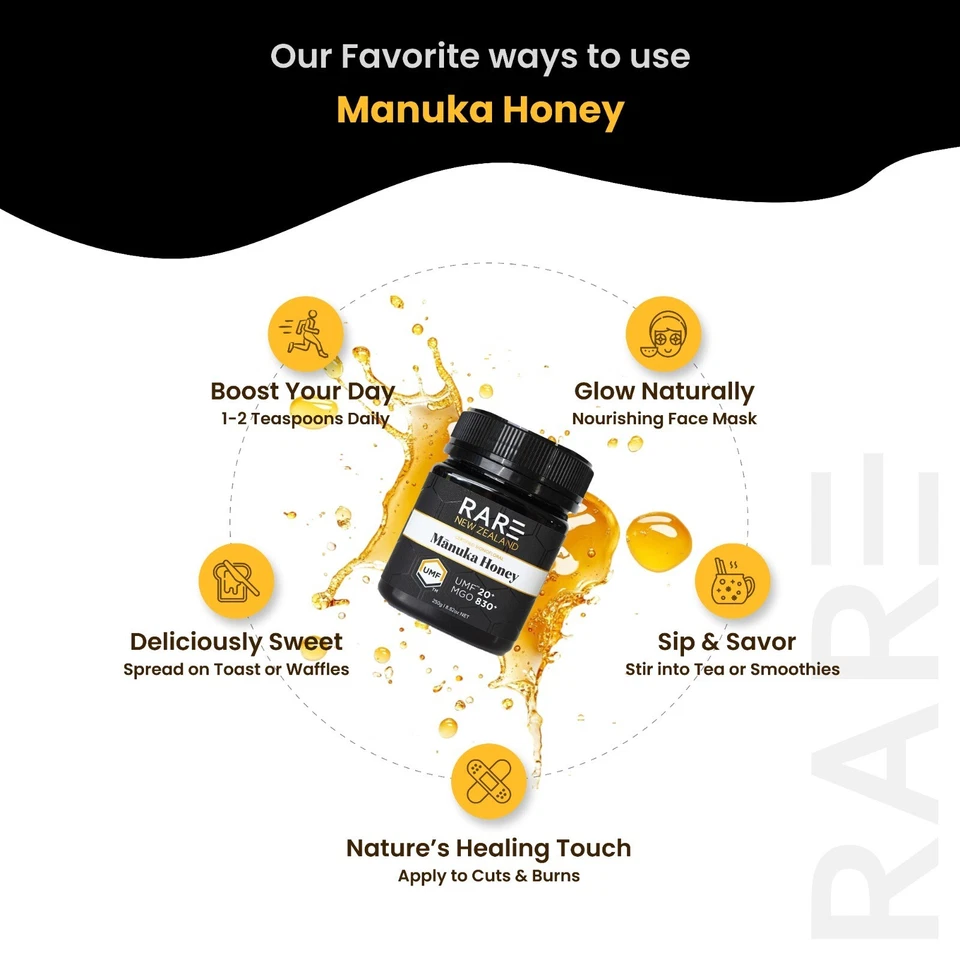 Miel de Manuka de Nueva Zelanda rara, UMF 20+, MGO 830+ certificada, 100 % premium 8,8 oz 250 g Foto 4 de 4