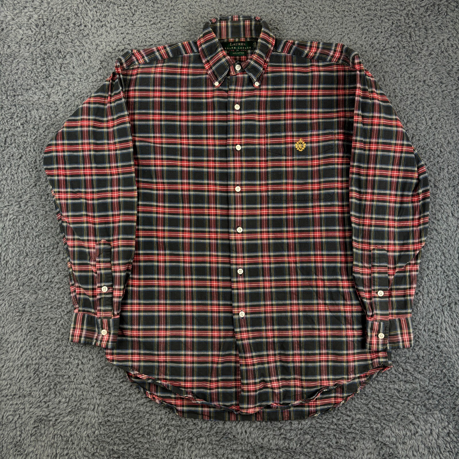 Ralph Lauren Overshirt Mens Small Red Black Long Sleeve Button Up Pocket LRL