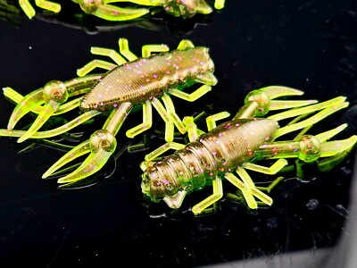 (16) 2'' MINI CRAW ''Candy Green'' Crappie Panfish Jig Crawfish Lure Soft Plastic