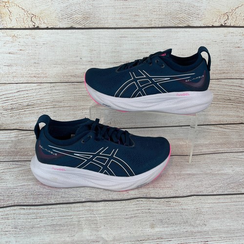 ASICS Gel-Nimbus 25 Womens Sz 7.5 Running Shoes Navy Blue Hot Pink