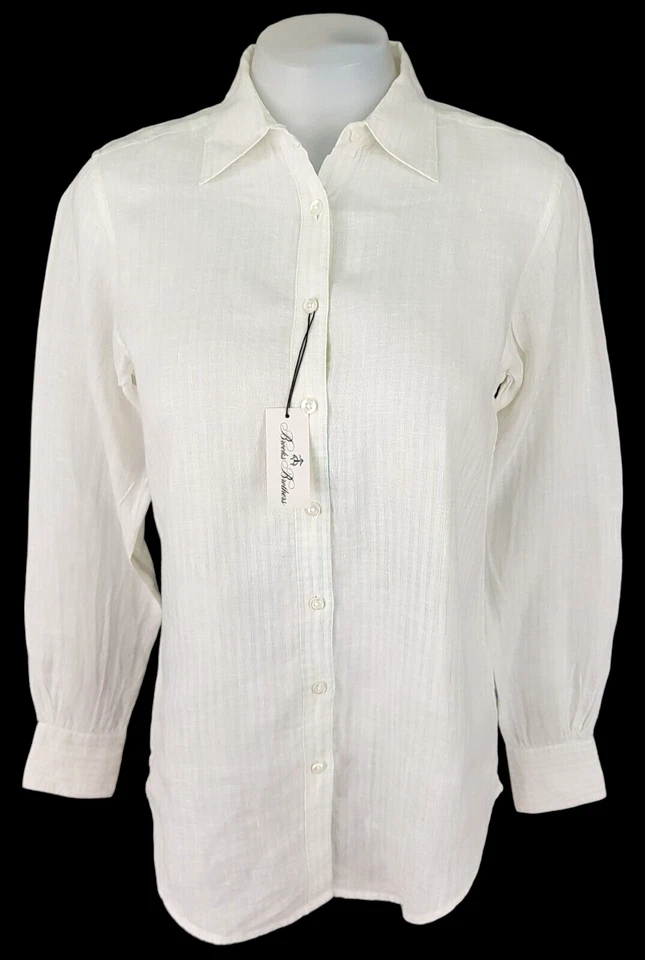 BROOKS BROTHERS женщины белый ирландский льняной L/S вечернее платье рубашка - S - £99 - Изображение 4 из 4