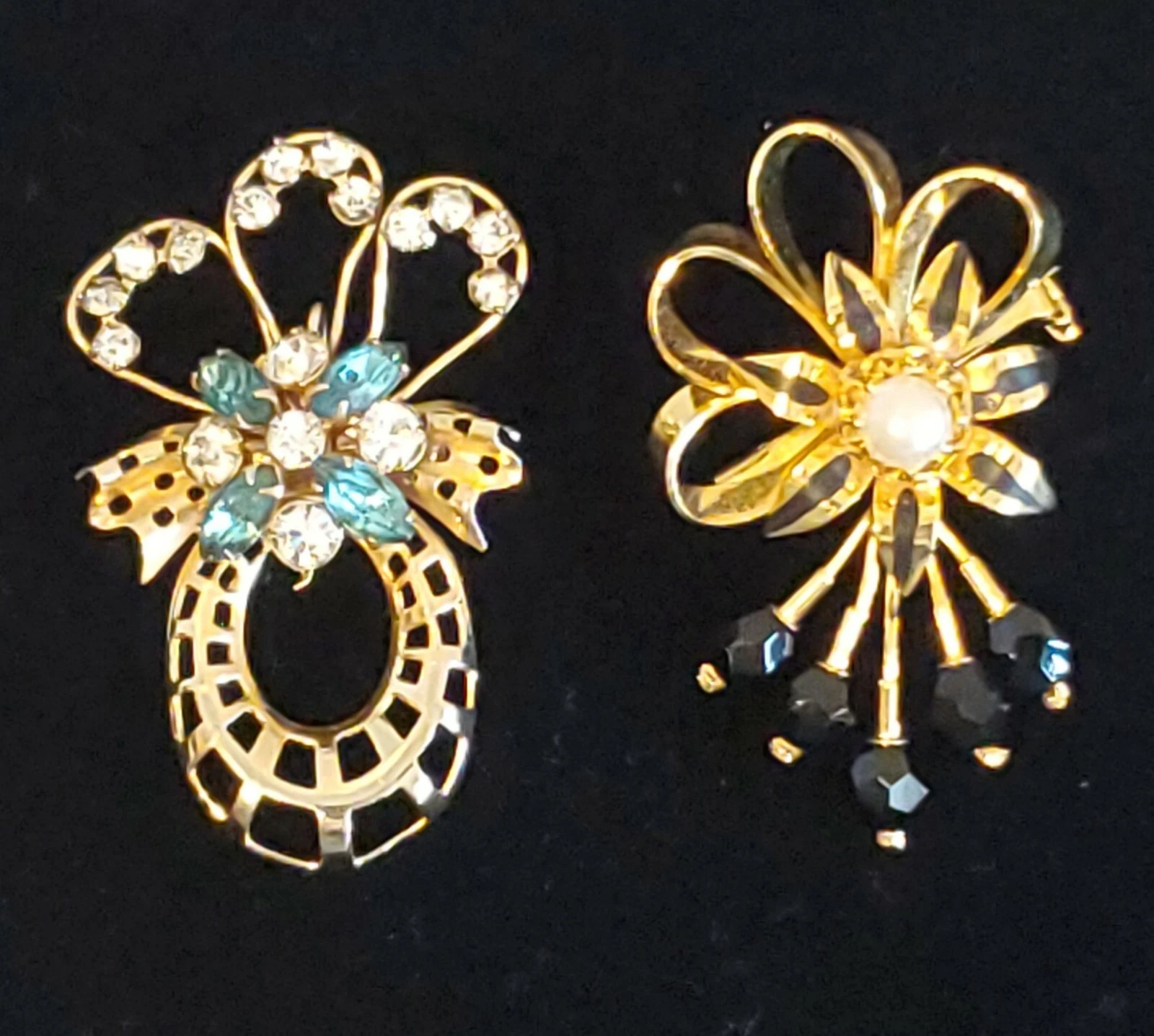 Scitarelli Gold Tone Aqua Blue Rhinestone and Austrian Enamel Brooch - Set Of 2