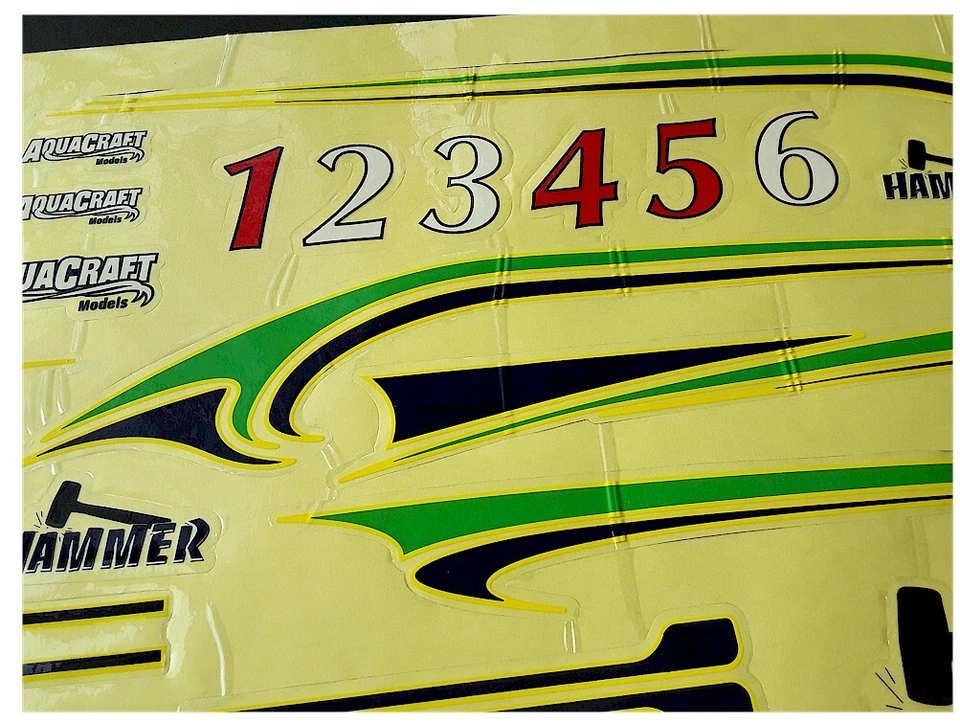 Vintage RC Boat Aquacraft Blue Green Decal Sticker Sheet for EP Hammer OEM New - Image 2 of 2