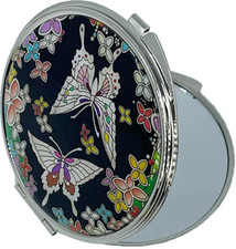 Portable Makeup Compact Pocket Mother of Pearl Design Mirror- Butterfly